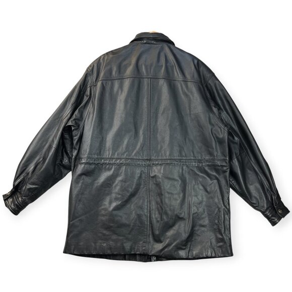 VTG Wilsons Leather Mens Field Jacket 90s Cargo Parka Black Thinsulate Med Biker - Picture 4 of 16